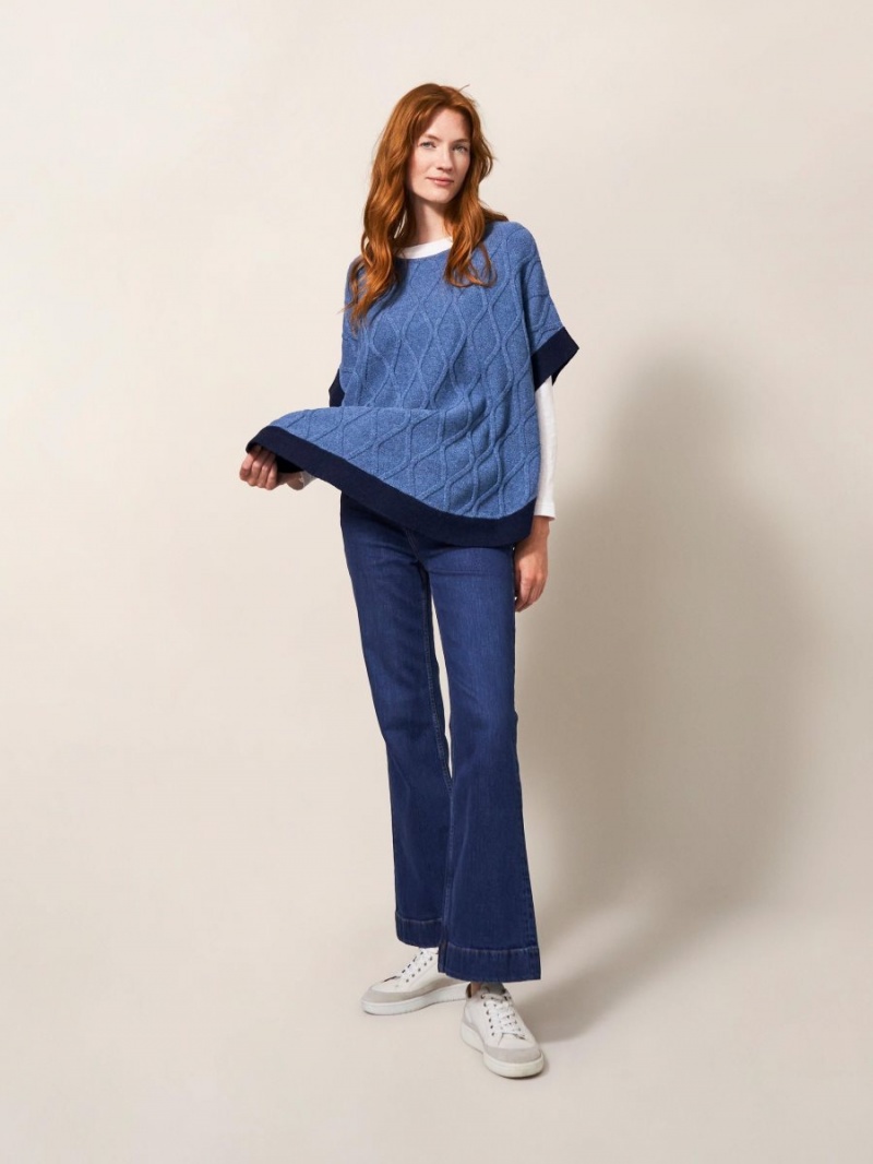 White Stuff Fern Knitted Casual Poncho Mid Blue | 256714WFM