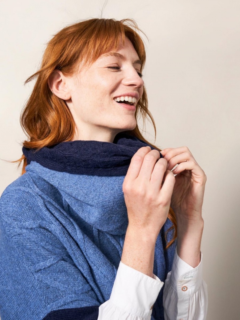 White Stuff Fern Knitted Casual Poncho Mid Blue | 256714WFM