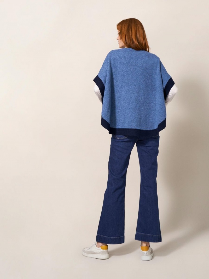 White Stuff Fern Knitted Casual Poncho Mid Blue | 256714WFM