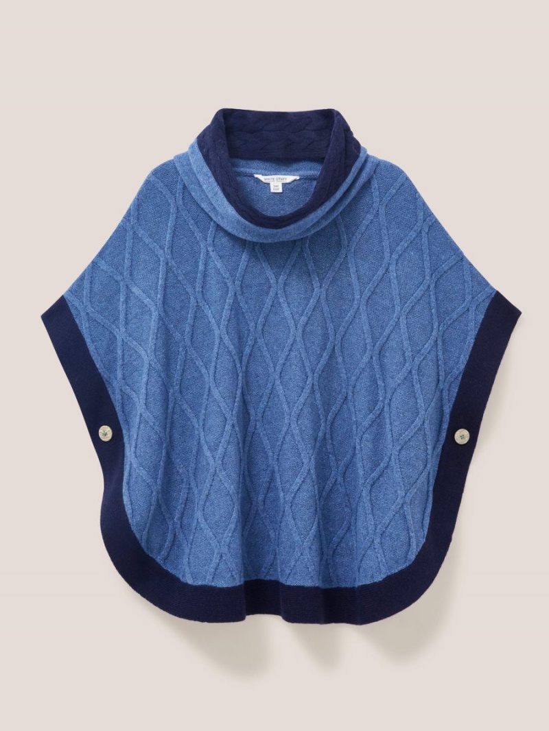 White Stuff Fern Knitted Casual Poncho Mid Blue | 256714WFM