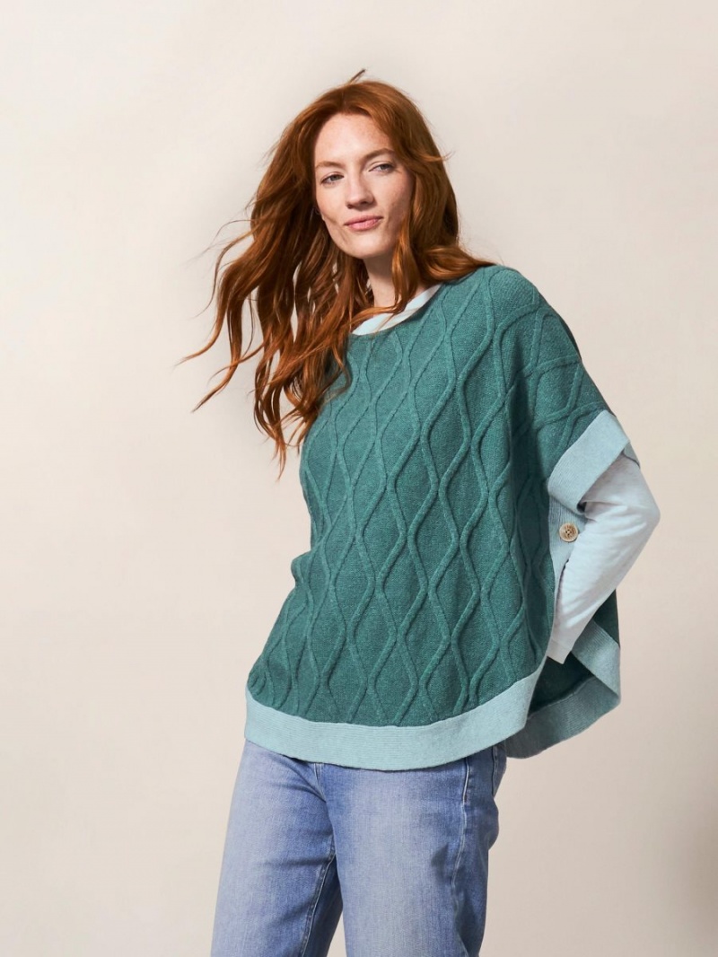 White Stuff Fern Knitted Casual Poncho Mid Teal | 691054VGI