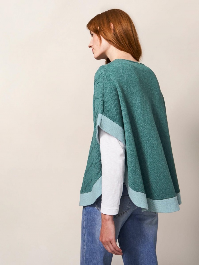 White Stuff Fern Knitted Casual Poncho Mid Teal | 691054VGI