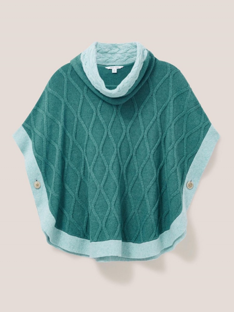 White Stuff Fern Knitted Casual Poncho Mid Teal | 691054VGI