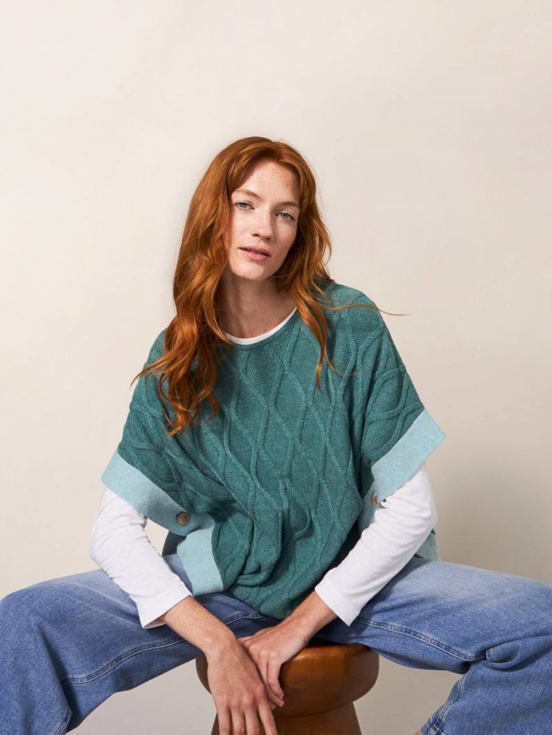 White Stuff Fern Knitted Casual Poncho Mid Teal | 691054VGI