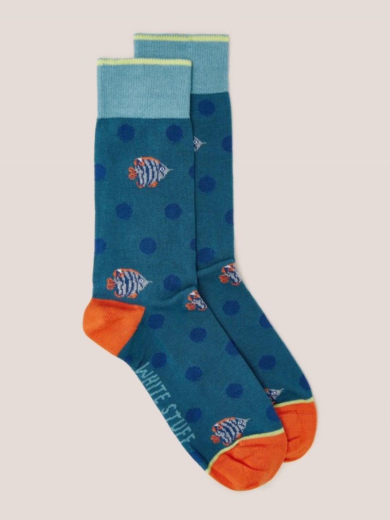 White Stuff Fish Spot Ankle Sock Teal Multi | 615408NID