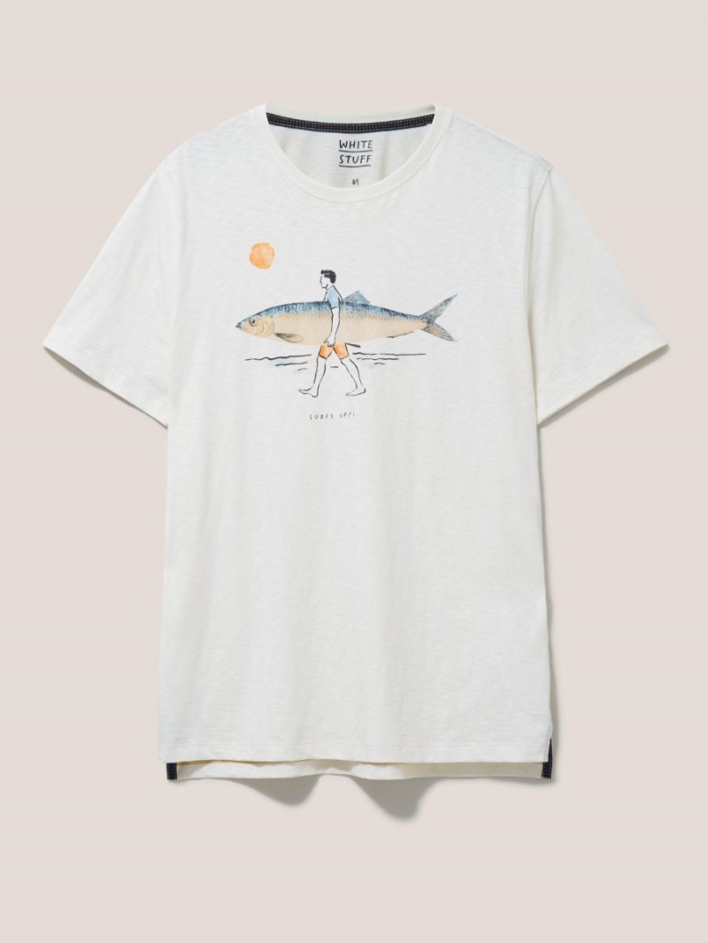 White Stuff Fish Surfboard Graphic Tee Natural White | 594207NIY