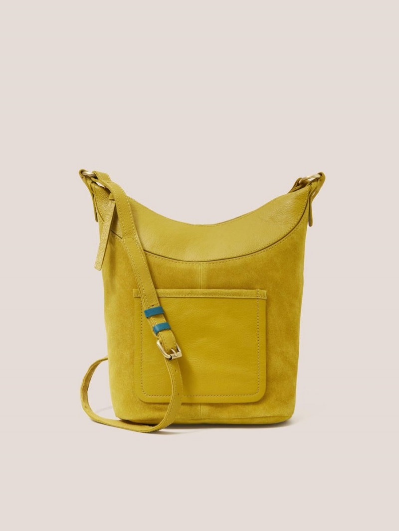 White Stuff Fleur Suede Crossbody Mid Chartreuse | 351290MQB