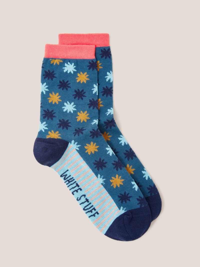 White Stuff Floral Burst Ankle Sock Teal Multi | 720396CZO