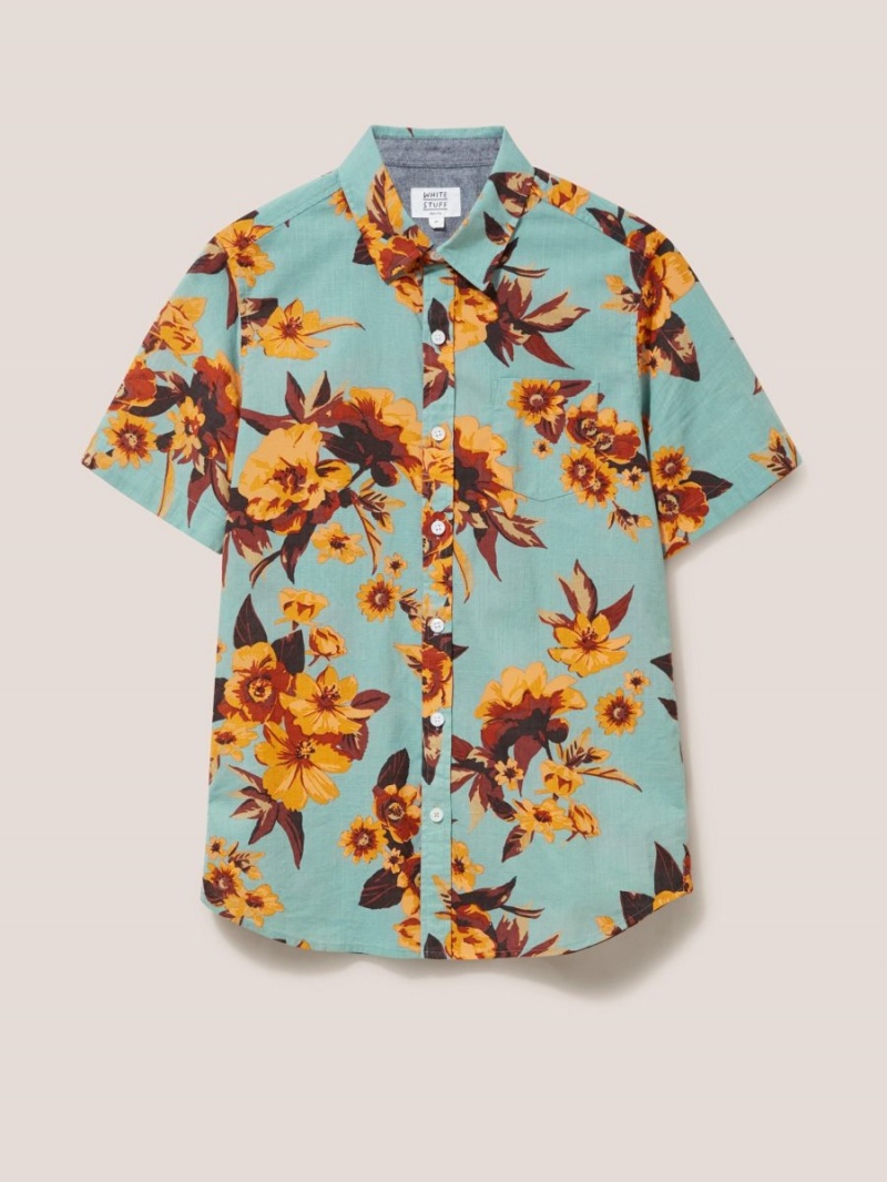 White Stuff Floral Printed Slim Fit Shirt Mint Green | 158302VER