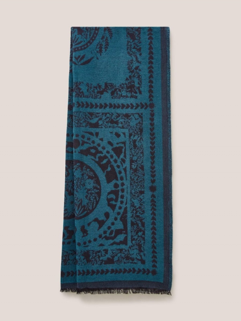 White Stuff Floral Tile Woven Scarf Blue Multi | 052319RUM