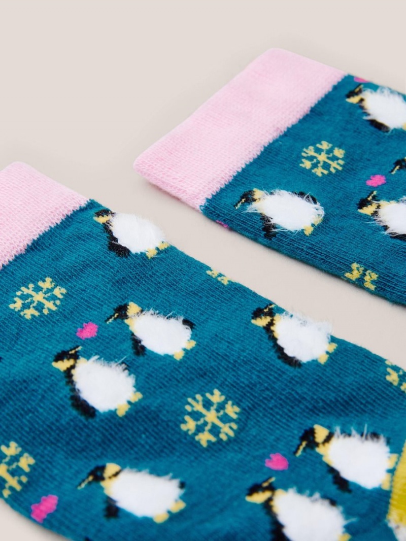 White Stuff Fluffy Penguin Socks Teal Multi | 046197NEO