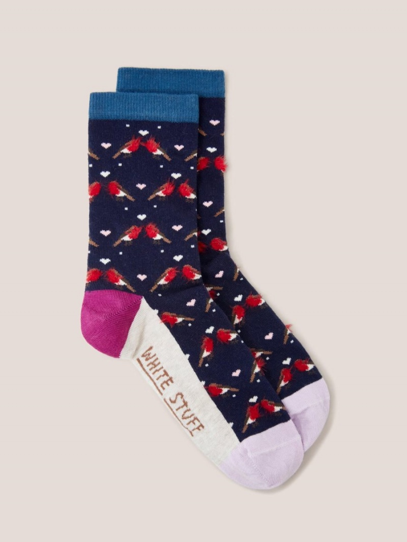 White Stuff Fluffy Robin Ankle Sock Navy Multi | 463791GOZ