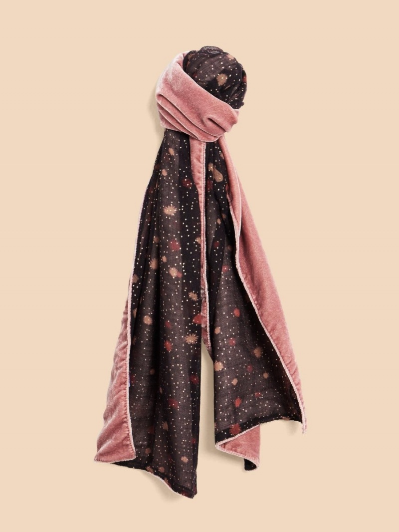 White Stuff Foil Print Velvet Scarf Mid Pink | 483726VZX