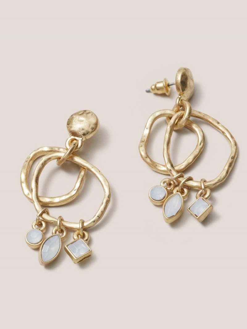 White Stuff Gem Drop Earrings Gold Tone Metallic | 917046RPL