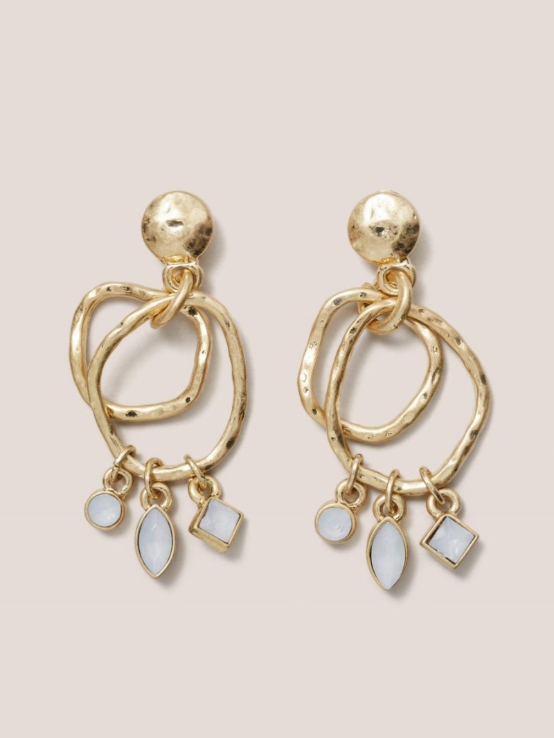 White Stuff Gem Drop Earrings Gold Tone Metallic | 917046RPL