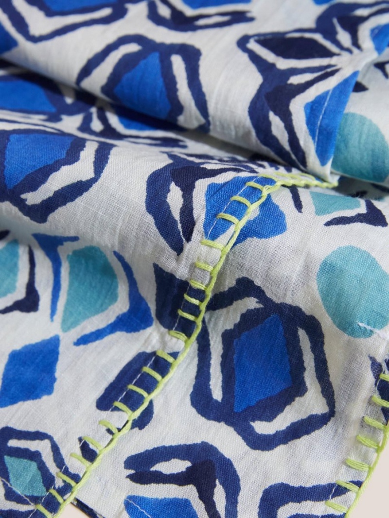 White Stuff Geo Cotton Viscose Scarf Light Blue | 291084PLN