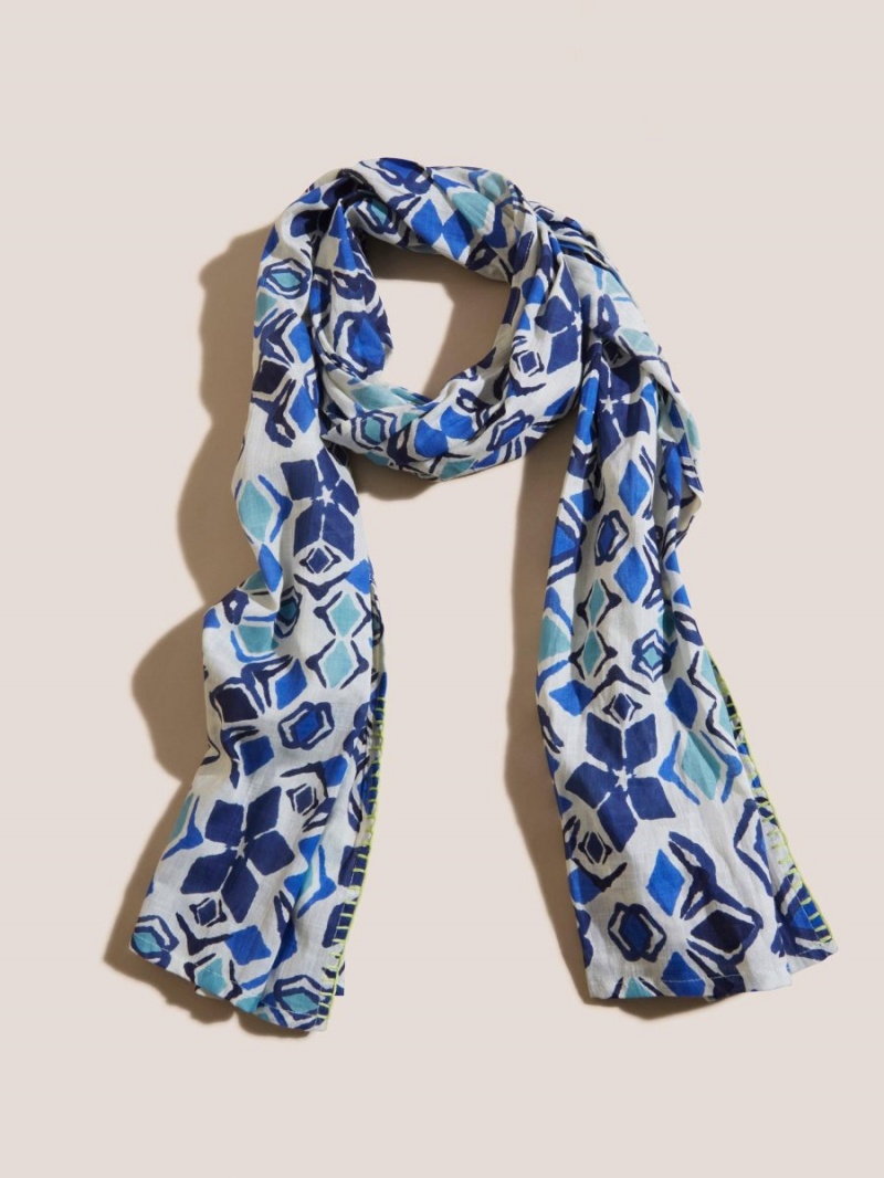 White Stuff Geo Cotton Viscose Scarf Light Blue | 291084PLN