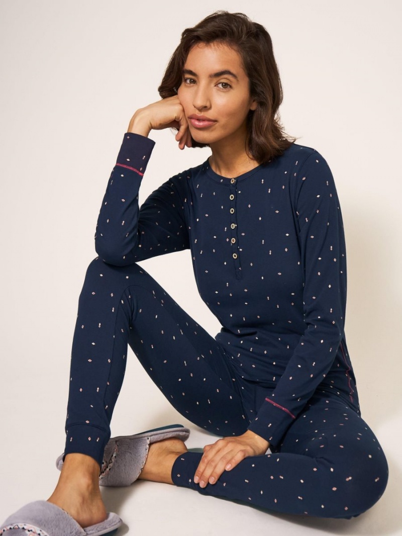 White Stuff Geo Printed Henley Pj Top Navy Multi | 754610JZP