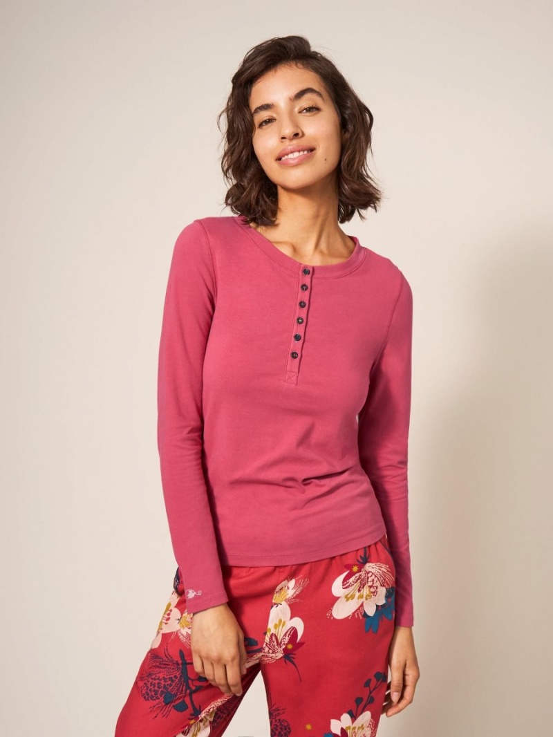 White Stuff Hailey Henley Pj Top Deep Pink | 075421ESC