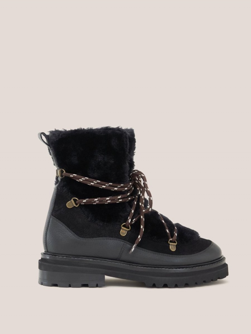 White Stuff Hailey Lace Up Hiker Boot Pure Black | 391825ORV