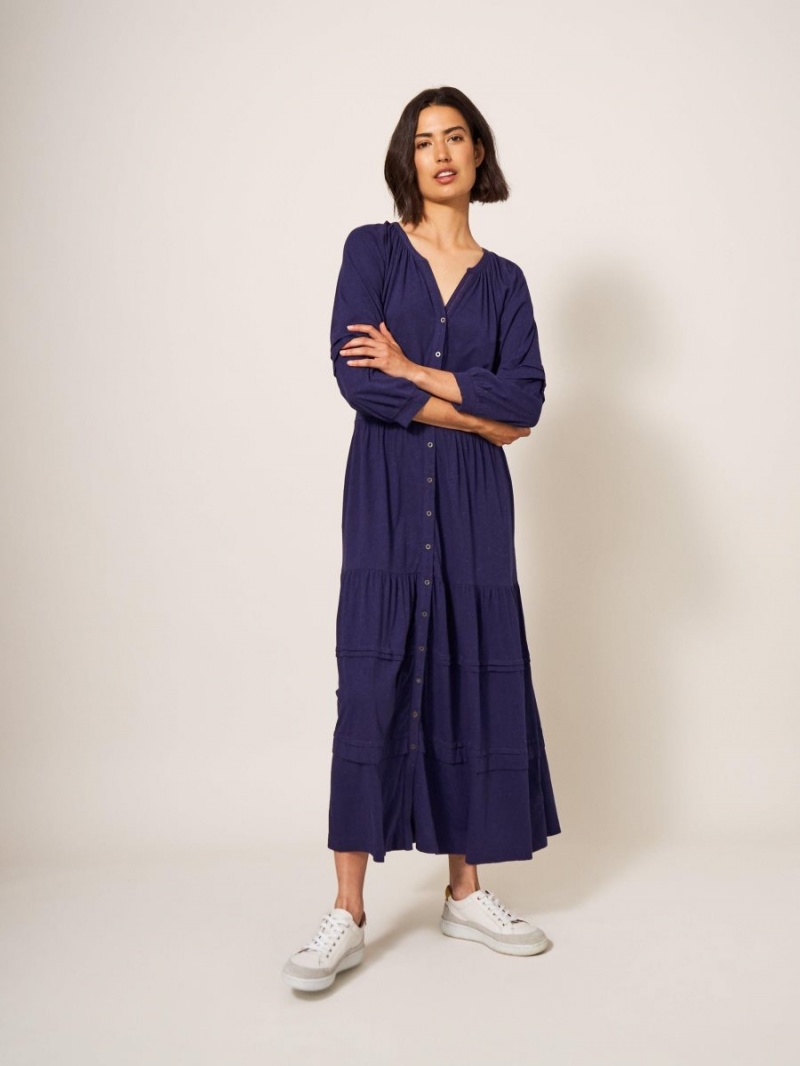 White Stuff Hallie Soft Jersey Midi Dress Navy Multi | 498065CTP