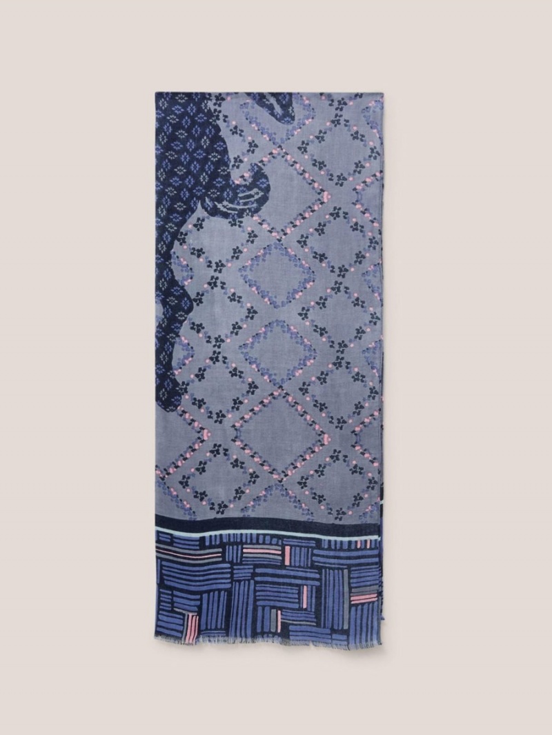 White Stuff Hare Print Scarf Navy Multi | 485263DCZ