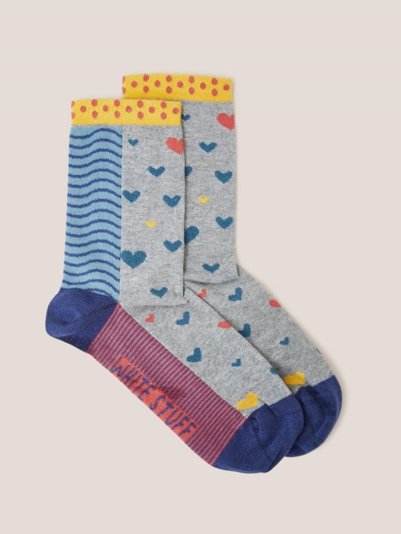 White Stuff Heart Hotch Potch Ankle Sock Grey Multi | 539180GTD