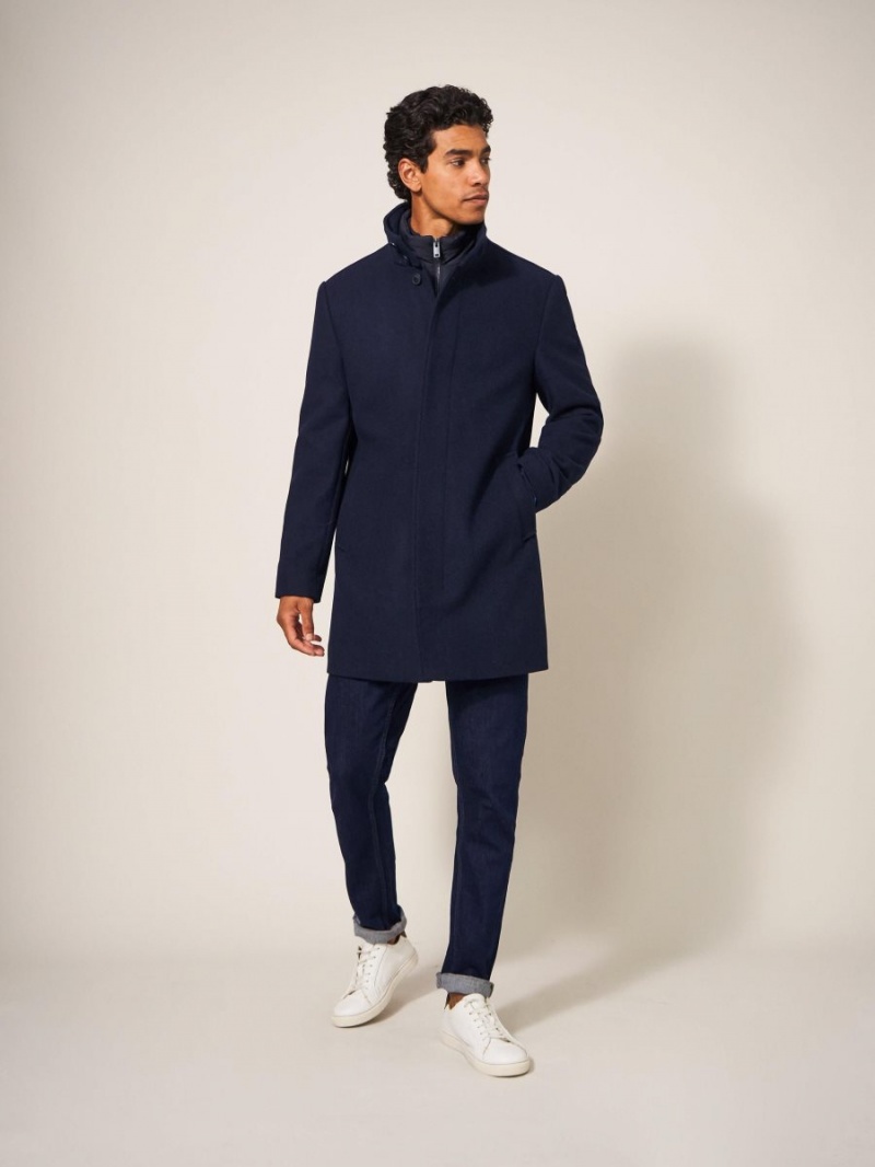 White Stuff Horsholm Wool Funnel Neck Coat Dark Navy | 917456SGJ