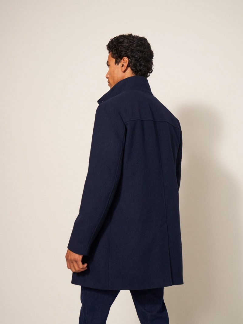 White Stuff Horsholm Wool Funnel Neck Coat Dark Navy | 917456SGJ