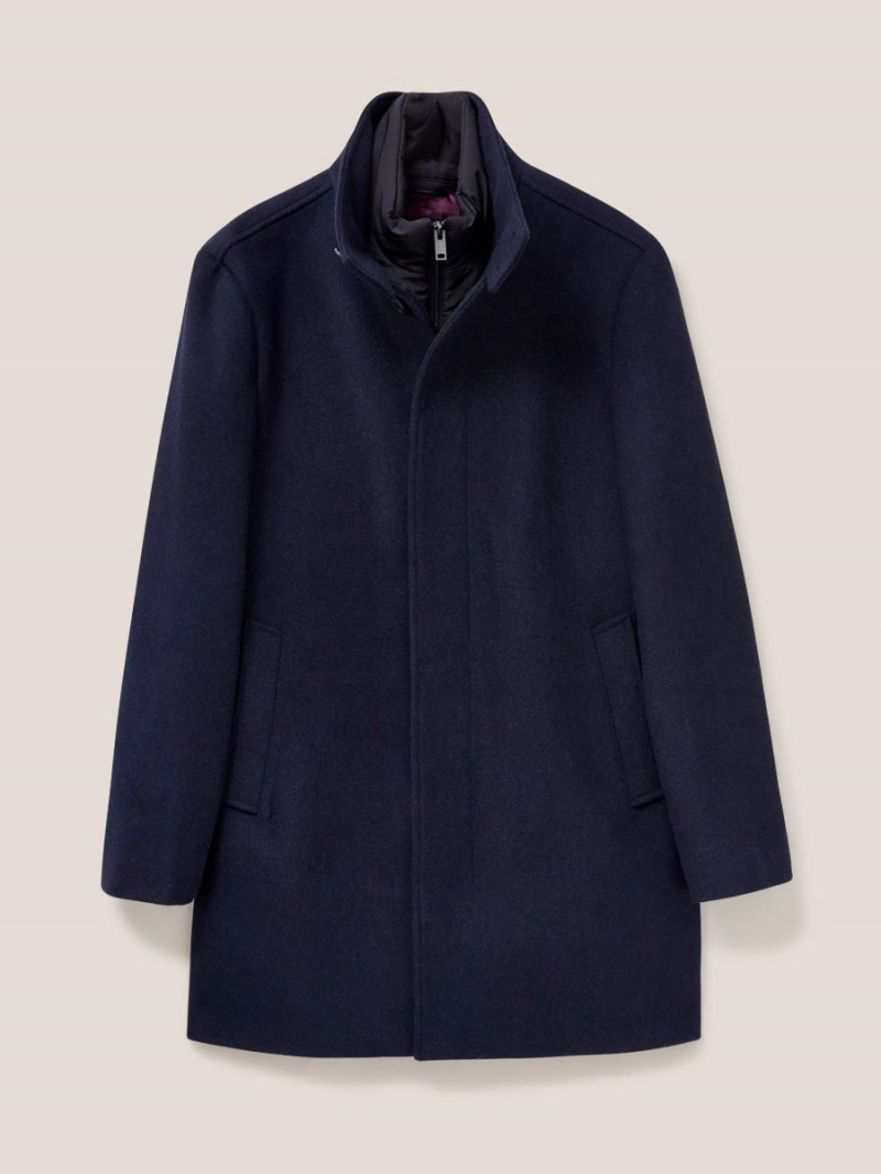 White Stuff Horsholm Wool Funnel Neck Coat Dark Navy | 917456SGJ