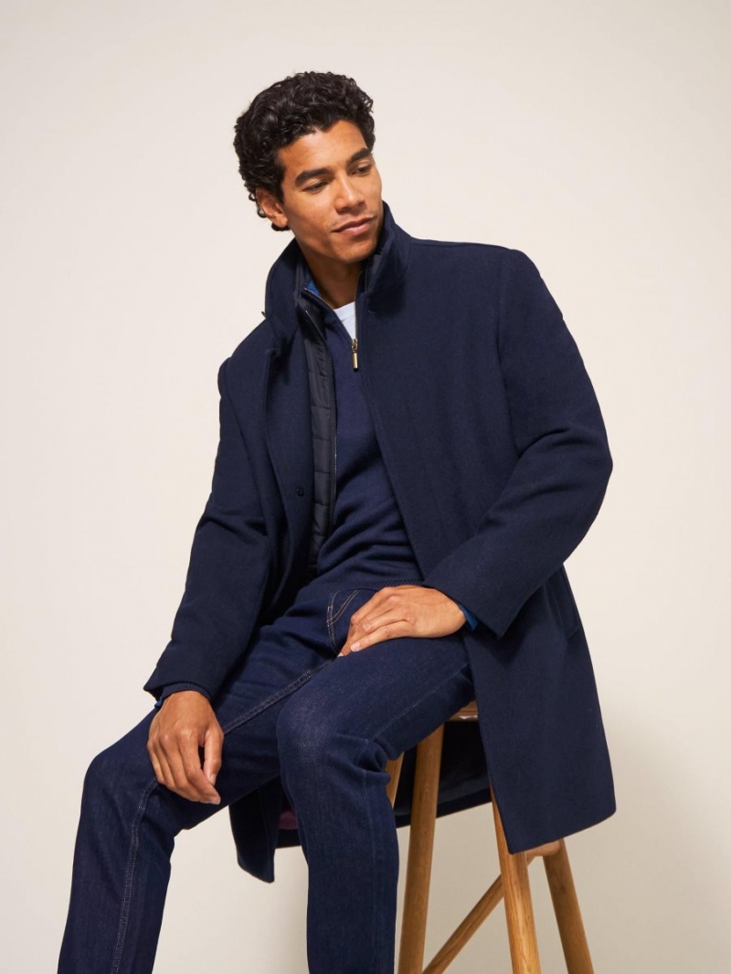 White Stuff Horsholm Wool Funnel Neck Coat Dark Navy | 917456SGJ