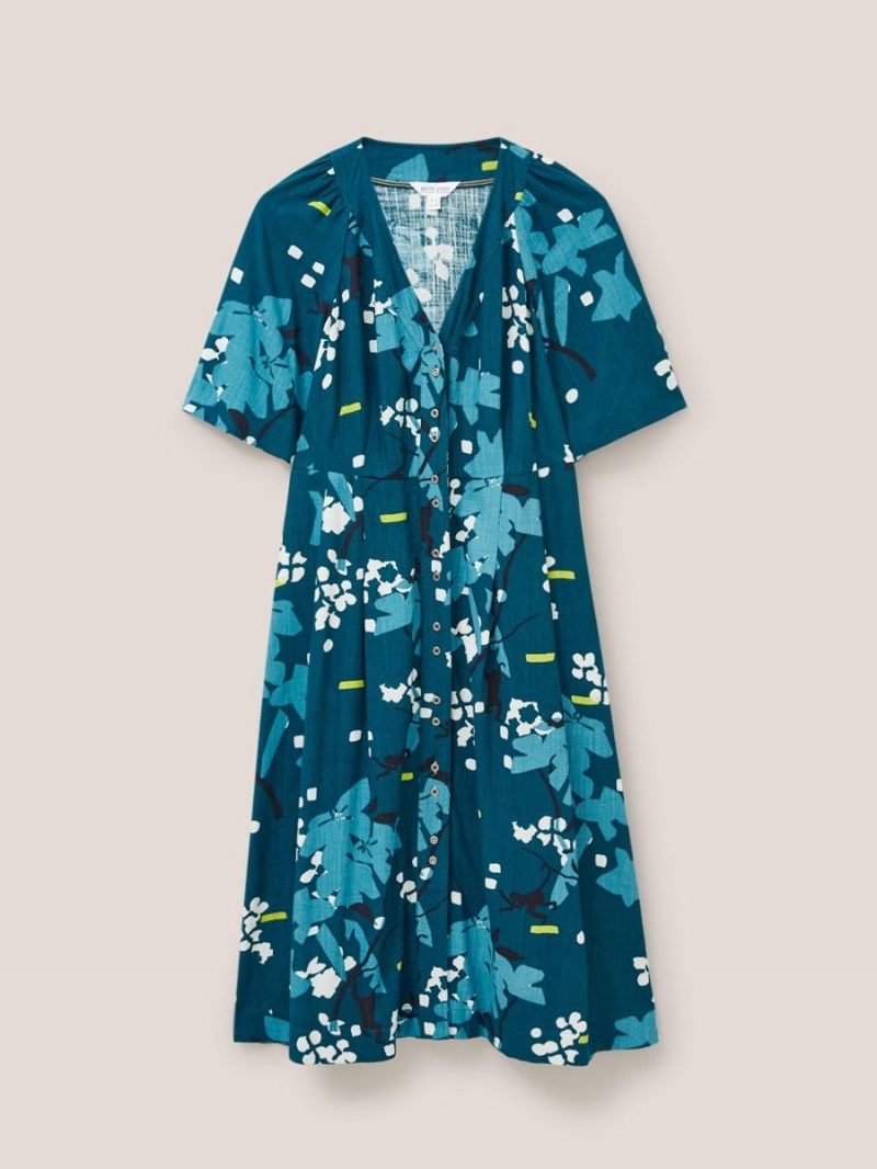 White Stuff Izzie Mid Length Dress Teal Multi | 605237QZL