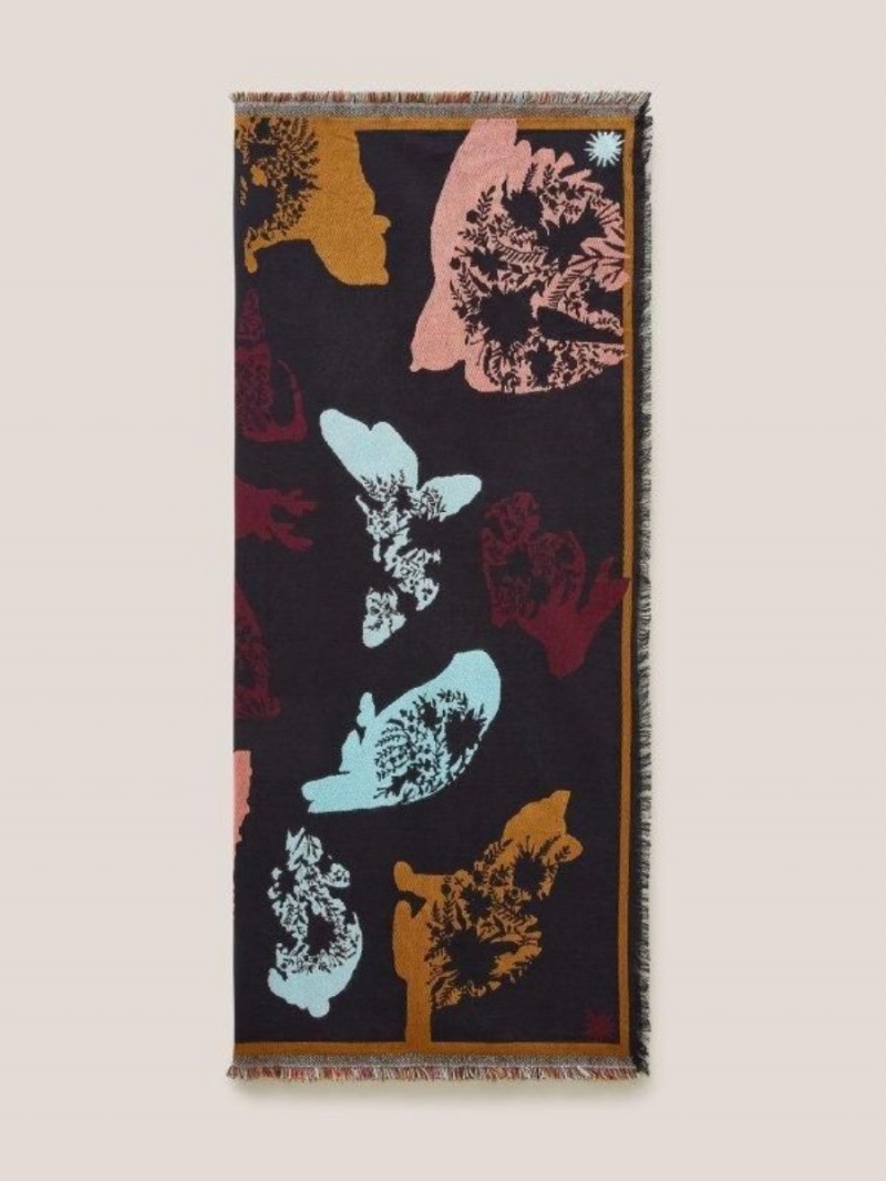 White Stuff Jacquard Animal Square Scarf Black Multi | 507983WHU