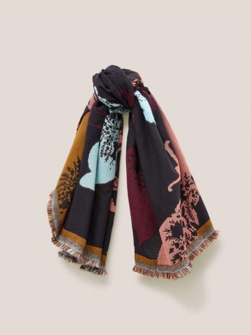 White Stuff Jacquard Animal Square Scarf Black Multi | 507983WHU