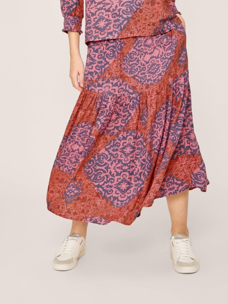 White Stuff Jamima Eco Vero Midi Skirt Red Multi | 904271OPQ