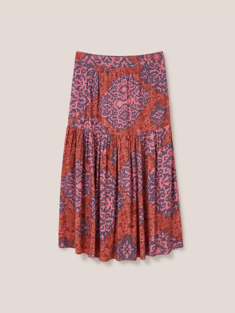 White Stuff Jamima Eco Vero Midi Skirt Red Multi | 904271OPQ