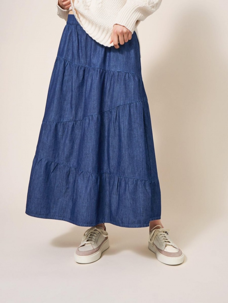 White Stuff Jenna Tiered Denim Skirt Dk Denim | 569038YPK