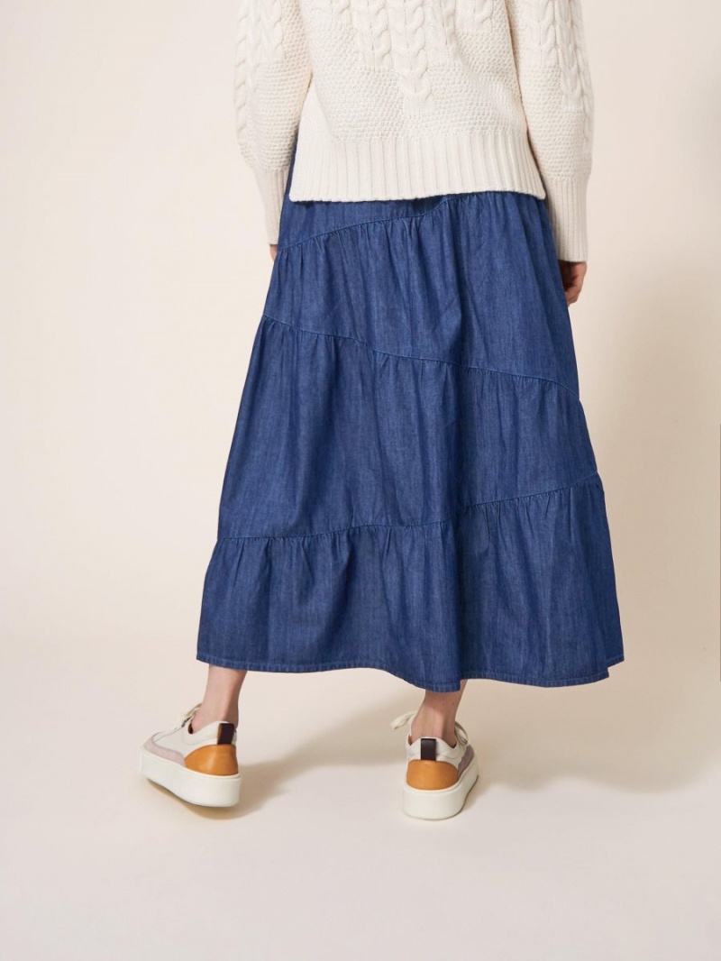 White Stuff Jenna Tiered Denim Skirt Dk Denim | 569038YPK