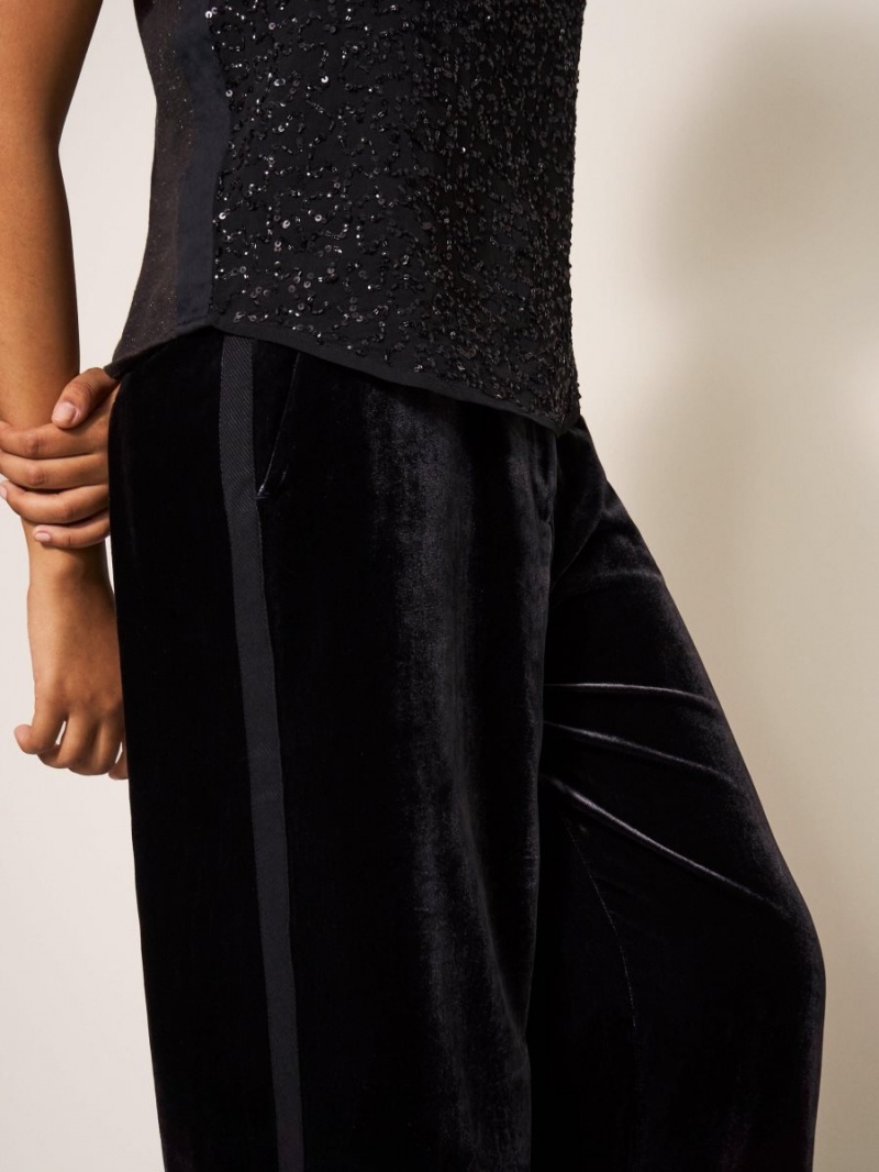 White Stuff Jenny Velvet Wide Leg Trouser Pure Black | 659873KZN