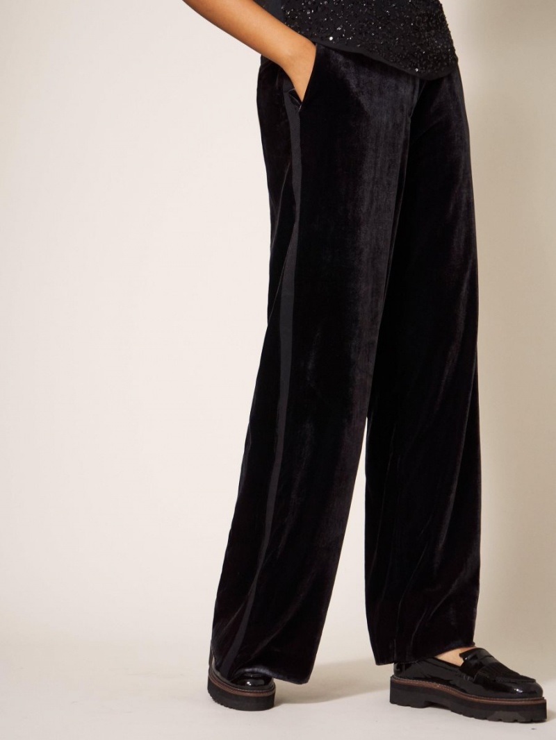 White Stuff Jenny Velvet Wide Leg Trouser Pure Black | 659873KZN