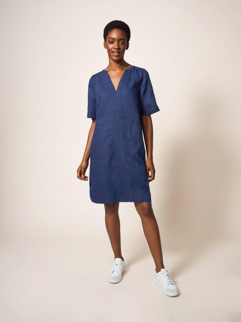 White Stuff June Linen Shift Dress Dark Navy | 397562KIN