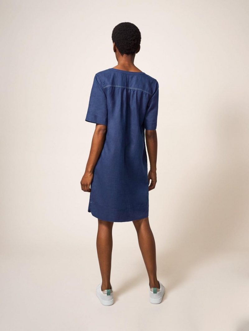 White Stuff June Linen Shift Dress Dark Navy | 397562KIN