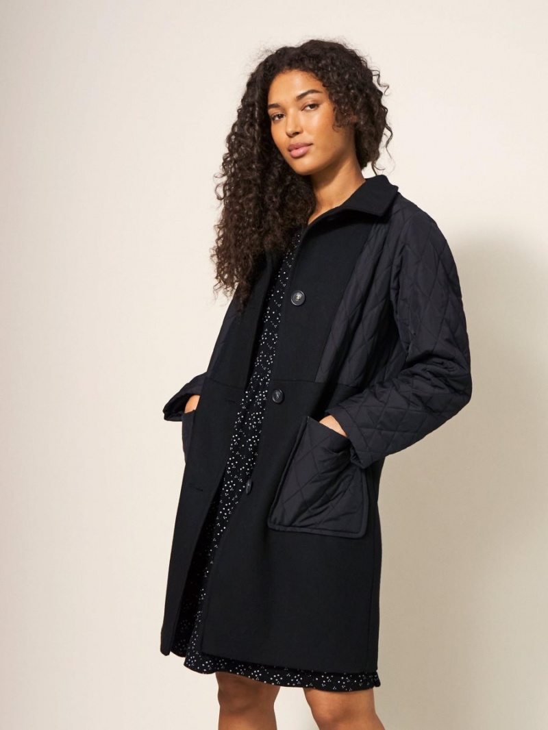 White Stuff Karla Fabric Mix Coat Black Multi | 657043FUC