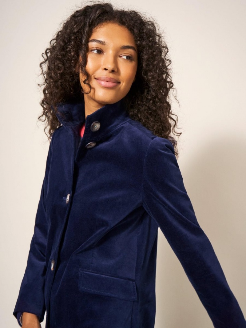 White Stuff Karla Smart Velvet Coat Dark Navy | 340561UVN