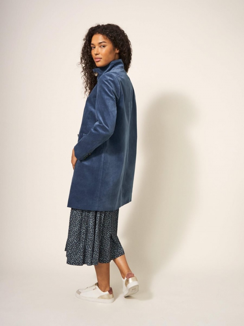 White Stuff Karla Smart Velvet Coat Dusty Blue | 791840DZU