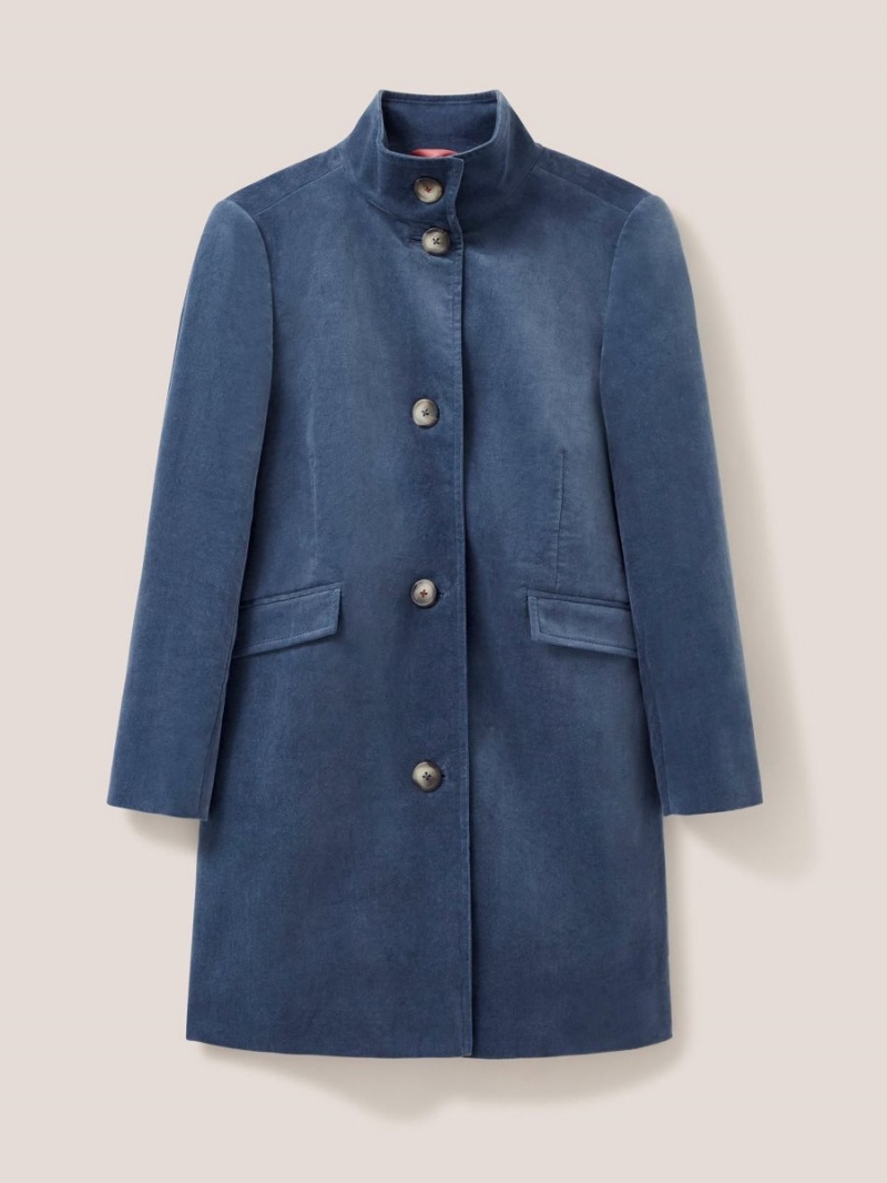 White Stuff Karla Smart Velvet Coat Dusty Blue | 791840DZU