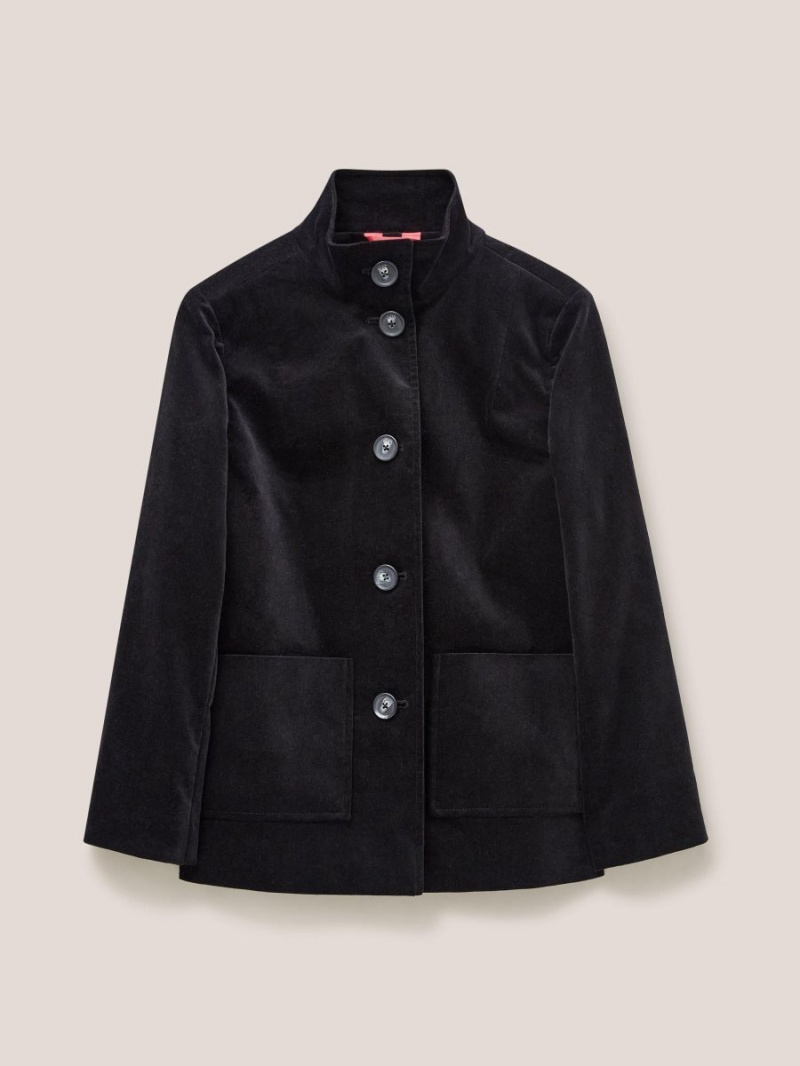 White Stuff Karla Velvet Peacoat Pure Black | 012569GXJ