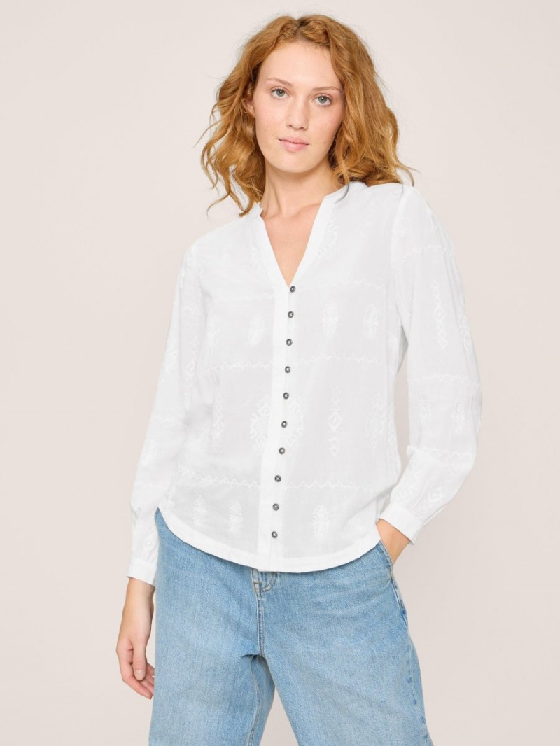 White Stuff Kate Embroidered Casual Shirt Ivory Multi | 570612CJD