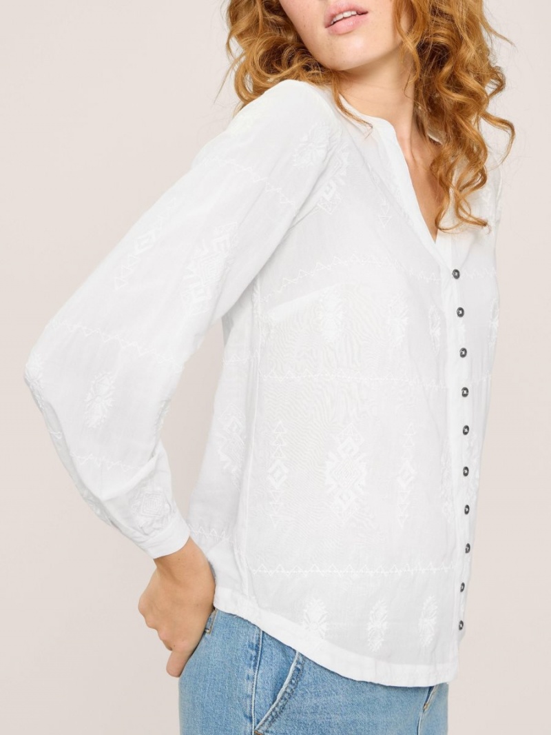 White Stuff Kate Embroidered Casual Shirt Ivory Multi | 570612CJD