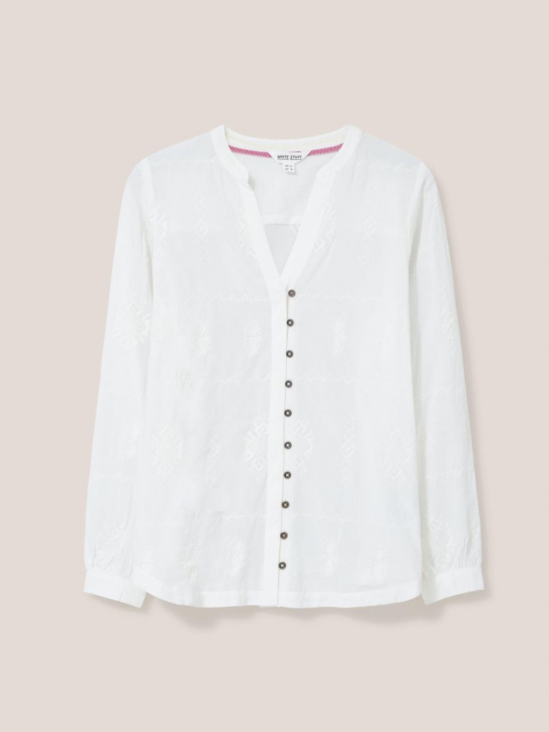 White Stuff Kate Embroidered Casual Shirt Ivory Multi | 570612CJD